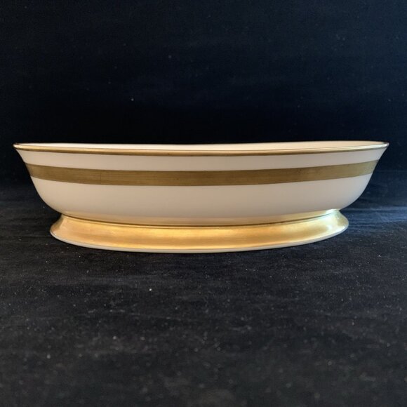Flintridge China Huntington Oval Serving Bowl 9.75" Gold Band California MCM Vtg - Picture 2 of 9